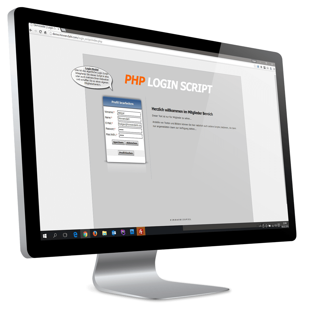 Vorschau (Demo) unseres PHP Login Scripts