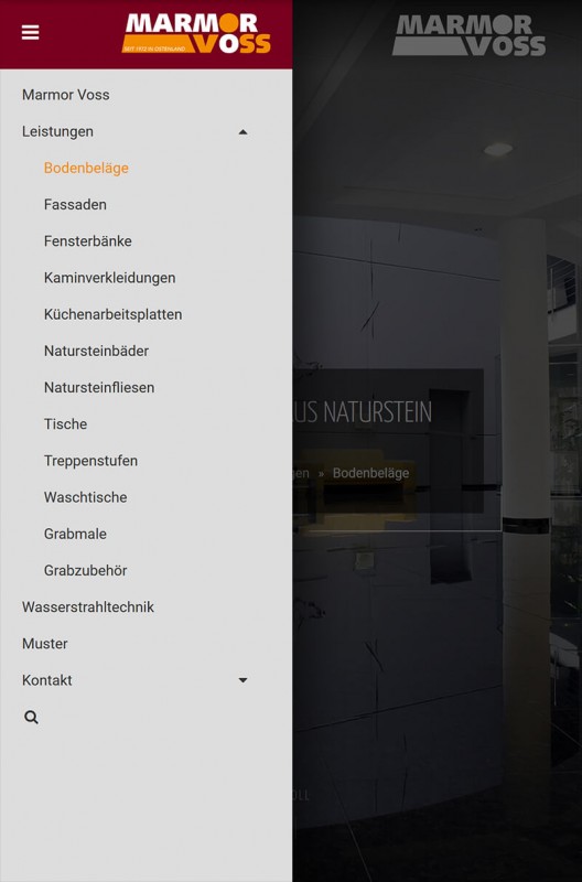Referenz Responsive Webdesign, Marmor Voss Gmbh, Darstellung auf einem Tablet