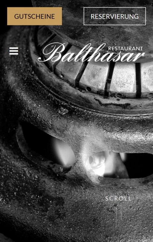 Responsive Webdesign Referenz, Restaurant Balthasar, Darstellung auf einem Smartphone