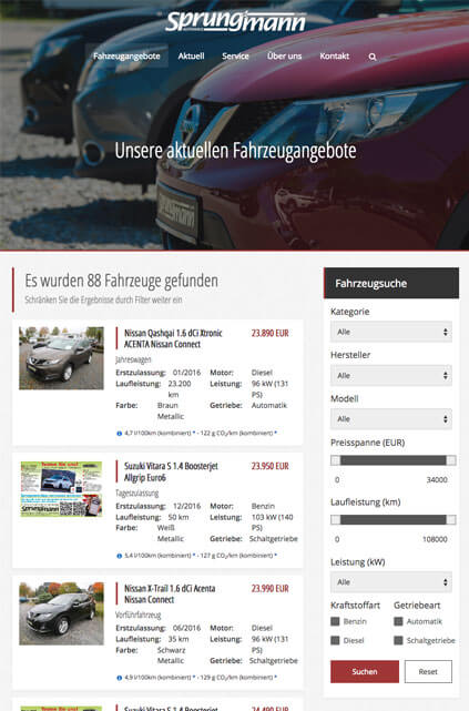 Responsive Webdesign Referenz, Autohaus Sprungmann, Darstellung auf einem iPad