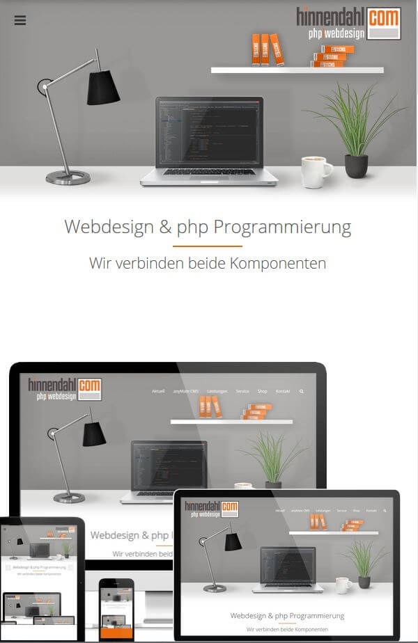 Demonstration einer responsiven Webseite auf Smartphone und Tablet